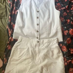 White Button-Front Sleeveless Top and Shorts
